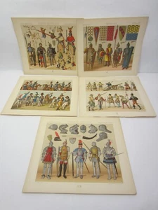 5- 1880's Color Lithographs of Medieval Military Costume Moyen-Age - Picture 1 of 14