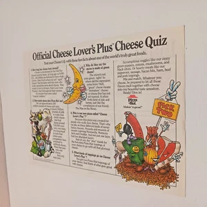 Pizza Hut Tovaglietta Amanti del Formaggio Quiz dal 1989 Terra Prima del Tempo Puzzle sul Retro - Foto 1 di 5