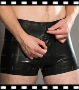 Latex Shorts For Men Classic Boxers with 2 Long Crotch Zip Customized 0.4mm E85 - Picture 1 of 5