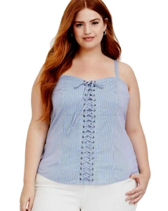 TORRID (5X ) Blue Striped Poplin Lace-Up Cami Corset Eyelets Lace-up Zip Top - Picture 1 of 4
