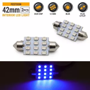 2pcs 42mm Festoon 12LED Blue Map Dome Interior LED Light Bulbs - Picture 1 of 5