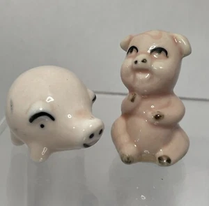 Vintage Miniature Pink Pig Ceramic Porcelain Animal Figurines - Picture 1 of 9