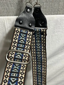 Vintage 1960s 1970s Hong Kong CAMERA Neck STRAP 36" BOHO Retro Hippie BLUE BLACK - Picture 1 of 6