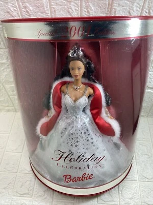 2001 Barbie African American Holiday Celebration With Silver Tiara NRFB Box Wear - Image 1 of 4