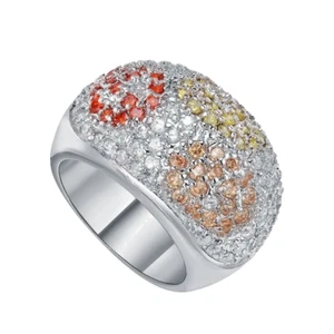 925 Sterling Silver Dome Statement Ring, AAA Grade CZ Stones, Size 7 - Picture 1 of 1