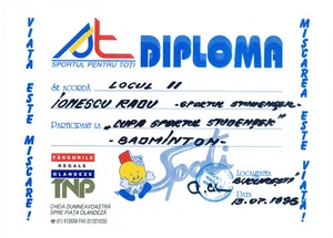 Rumänien, 1996, Rumänischer Badmintonverband Diplom - Bild 1 von 1