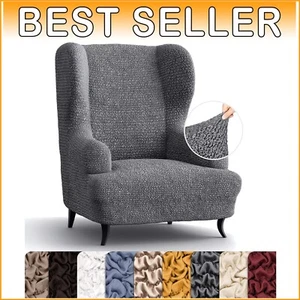 1-Piece Dark Grey Wingback Chair Slipcover - 24-43 Inch Stretch Fit Protector - Picture 1 of 10