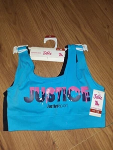 Girls Justice 2 Pack Sports Bras Size 32. Soft Nwt  Pretty Blue/Black (Eb13) - Picture 1 of 4