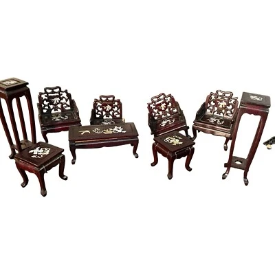 9 pcs Vintage Dollhouse Furniture Miniature: Traditional Chinese Chair and Table - Image 1 of 4