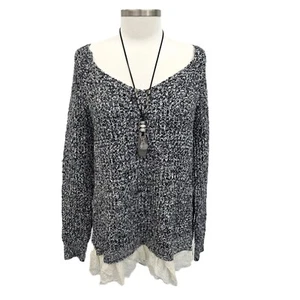 Soft Surroundings Soft Spoken Knit Sweater Tunic Womens M Heather Gray Lace Hem - Picture 1 of 14