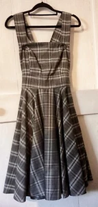 HELLBUNNY | Grey w/ Metallic Thread Pinafore Overall Dungaree Dress | BNWT | Sz8 - Picture 1 of 4