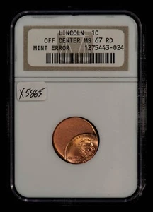 1c Lincoln Memorial Cent Mint Error Off-Center Strike - NGC MS 67 RD - SKU-Z5865 - Picture 1 of 4