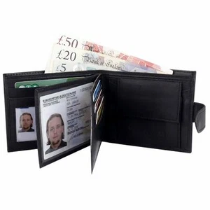Portafoglio di blocco RFID in vera pelle morbida 3 tasche per finestra ID e sacchetto per monete - Foto 1 di 6