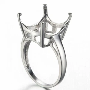 Semi Mount Engagement Wedding Ring Setting Solid 10k White Gold Emerald 11x13mm - Picture 1 of 10
