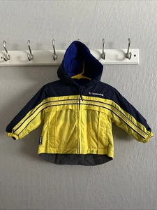 London Fog Yellow Blue Grey Reversible Hooded Fleece Jacket Raincoat 18 Months - Picture 1 of 7