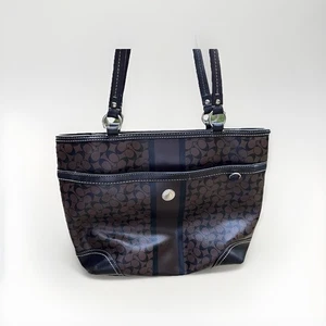 Coach Chelsea Heritage Signature Tote Bag Borsa a mano in vinile marrone/nero F15137 moka - Foto 1 di 14