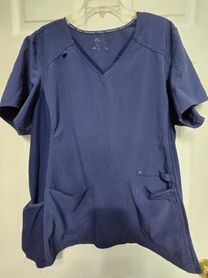 Cherokee IFLEX Scrub Top Size 2XL-Navy V-Neck w/Stretch Sides-Chest 27"/L 29" - Image 1 of 4