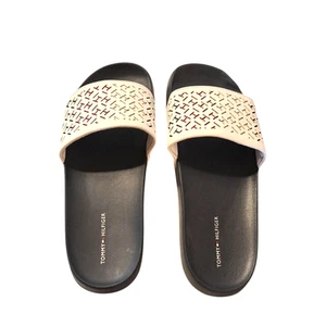 Tommy Hilfiger Women's Slides White Leather Sandals Sz 9 - Picture 1 of 6