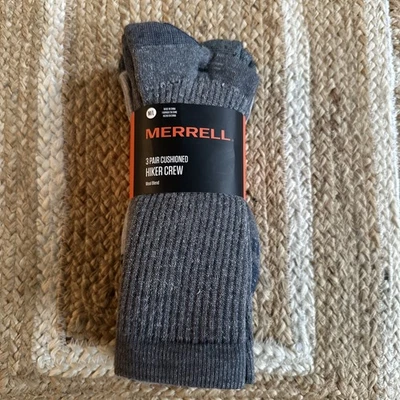 Merrell Cushioned Hiker Crew Socks 3 Pair Men's M/L  9.5 - 12  Gray NIP - Image 1 of 4