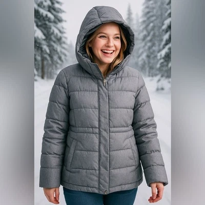 Chaqueta GAP Mid Puffer Plateada Brezo Con Capucha Forrada de Piel Sintética - Para Mujer Talla XL Foto 1 de 4