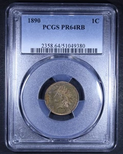 1890 Indian Head Cent - 1c PCGS PR64 RB - Red Brown - Picture 1 of 4