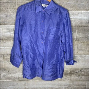 Coldwater Creek 1X camicia viola lino misto seta viola con bottoni - Foto 1 di 4