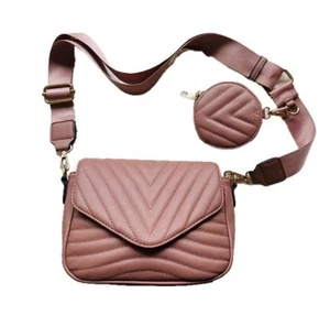 Rozamond Pink Mauve | Chevron Handbag Crossbody w/ Coin Pouch - Picture 1 of 10