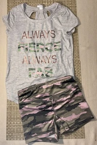 Girls Med (10) 90 Degree Summer Dance Gym Outfit Shorts Top Camo & Pink “fab” - Picture 1 of 15