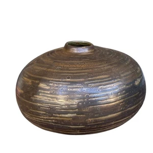 Vintage Studio Pottery Vase Metallic Bronze Glaze Textured Mid Century Modern - Picture 1 of 4