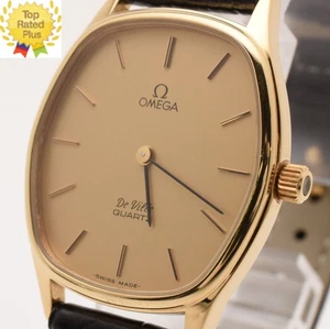 *NEAR MINT* Vintage OMEGA De Ville Cal.1330 Quartz Gold Dial Oval Mens Watch - Picture 1 of 13