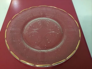Juego de 6 ~ Plato de ensalada/postre transparente con borde dorado arpa de vidrio Jeannette vintage 7" - Imagen 1 de 3