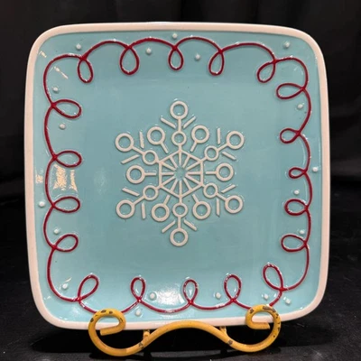 Hallmark Northpole Fun Holiday Party Plate Charcuterie Blue Snowflake 7” x 7” - Image 1 of 4