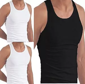 SCHWARZ WEISS SLIM FIT feine Baumwolle ärmellos Gym Weste Singlet Top Multipack - Bild 1 von 1