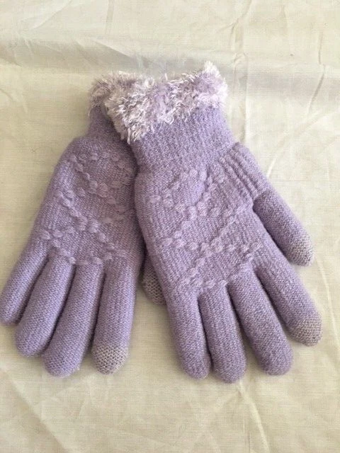 Womens Knit Lined Gloves Light Purple JENNI