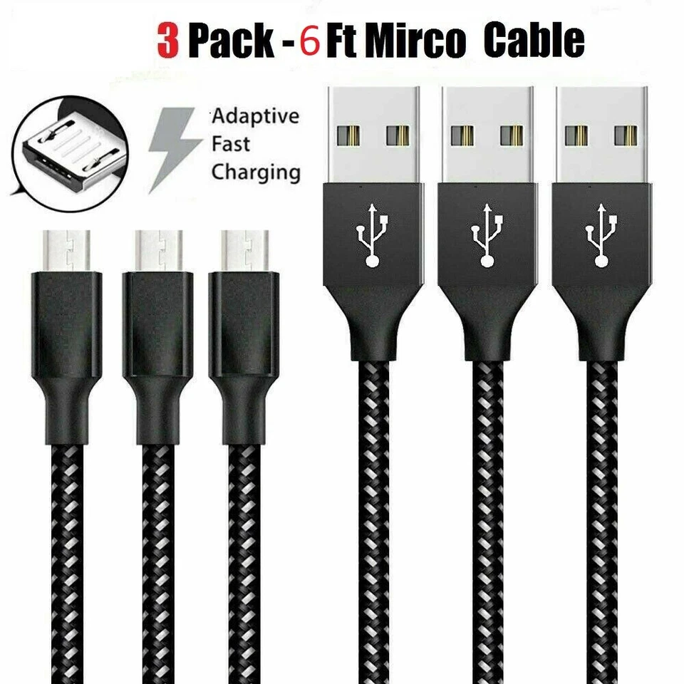 3 PACK 6Ft Micro USB 3.0 Fast Charger Data Sync Cable Cord LG HTC Android - Image 1 of 1