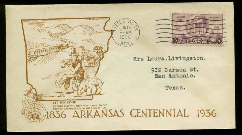 782 ARKANSAS  FDC LITTLE ROCK, AR PLANTY #P56a DEE'S STAMP HOUSE CACHET - Image 1 of 1