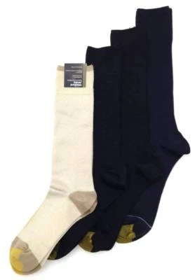 Paquete de 4 pares de calcetines de vestir para hombre $45 punta dorada beige negro azul acanalado zapato 6-12 Foto 1 de 2