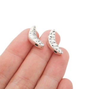 10Pcs Antique Silver Hammered Moon Double Hole Spacer Beads fit 2mm Round Cord - Picture 1 of 4