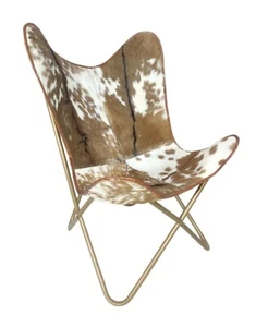 Rindsleder Schmetterling Stuhl – Handgefertigt Retro Boho Schlinge Akzent Sessel - Bild 1 von 12