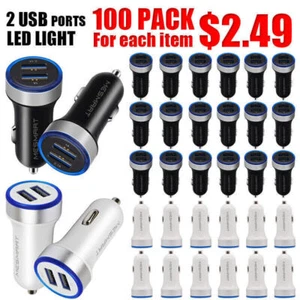 100X Dual USB Car Charger Adapter Block For Apple iPhone 16 15 14 13 12 Samsung - Picture 1 of 15