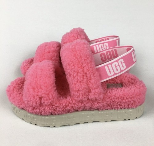 UGG Soft Oh Fluffita Slide Pantofole Donna Pelle di Pecora Rosa Az 8 1120876