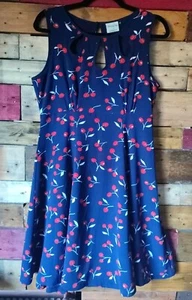 BANNED APPAREL Dancing Days Rockabilly Retro Cherry Blue Sleeveless Dress M 12 - Picture 1 of 11