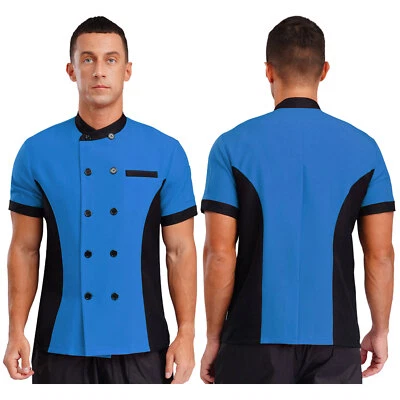 Mens Chef Jacket Short Sleeve Hotel Kitchen Work Uniform Tops Restaurant Coat - Image 1 of 4