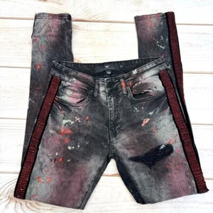 Jordan Craig Ross Vegas Striped Denim Jeans Thrashed Paint Splattered Strass - Bild 1 von 12