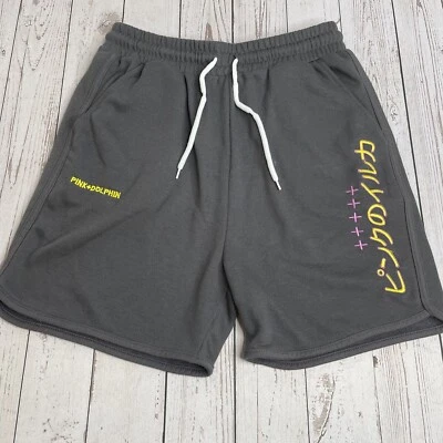 Шорты потовые мужские с логотипом розовый дельфин размер маленький черные 4 дюйма внутренний шов шнурок на талии - Изображение 1 из 4