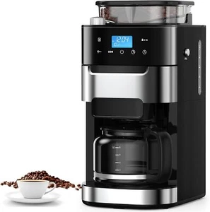 Cafetera de goteo de 10 tazas con molinillo, moler y preparar ajustables, plato para mantener caliente - Imagen 1 de 7