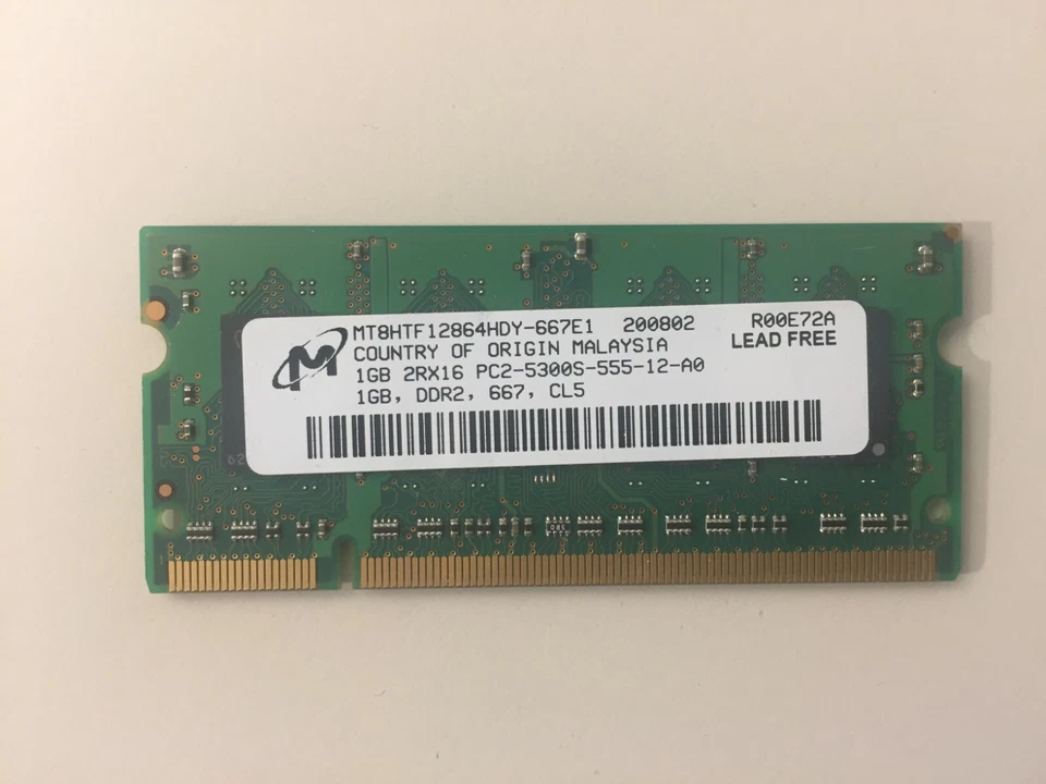 Ram sodimm 1gb ddr2 667mhz 5300S Micron MT8HTF12864HDY-667E1 per notebook - Immagine 1 di 1