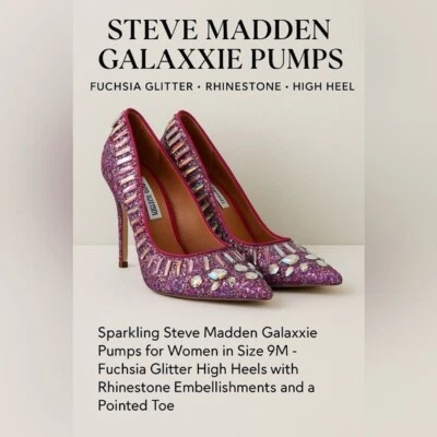 Steve Madden Galaxxie Pumps 9M Fuchsia Glitter Rhinestone Heels Pointed Toe - Image 1 of 4