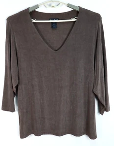 MADE IN HEAVEN Womens Acetate Slinky Travel Knit 3/4 Sleeve Blouse Brown Size 2X - Picture 1 of 14