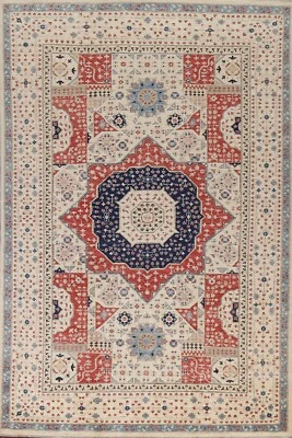 IVORY Vegetable Dye Khotan Oriental Area Rug Geometric Hand-knotted Wool 7'x10' - Image 1 of 4